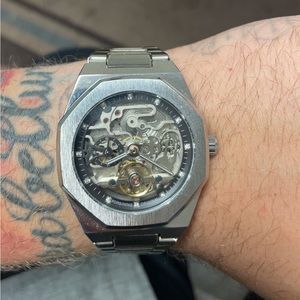Automatic steel skeletonized watch